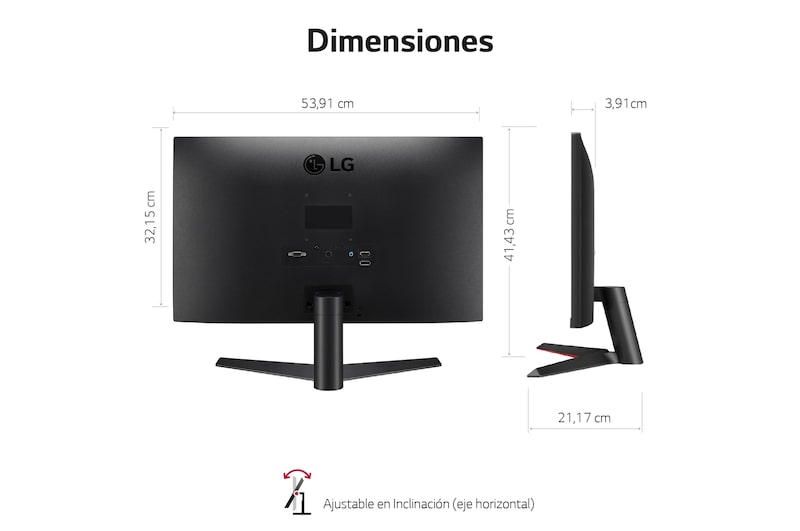 LG Monitor gaming LG IPS (1920x1080p, 250cd/m², 1000:1, 1ms MBR, NTSC 72%); diag. 60,4cm; entradas: D-Sub x1, HDMI x1, DP x1; FreeSync™, 24MP60G-B