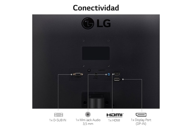 LG Monitor gaming LG IPS (1920x1080p, 250cd/m², 1000:1, 1ms MBR, NTSC 72%); diag. 60,4cm; entradas: D-Sub x1, HDMI x1, DP x1; FreeSync™, 24MP60G-B