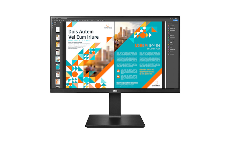 Vista frontal de LG 24QP550-B - Monitor LG IPS (Panel IPS:2560x1440px, 16:9, 300 cd/m2, 1000:1, 5ms); entradas: DP x1, HDMI x2; sRGB 99%, HDR10, FreeSync™; Regulable en altura e inclinacion y pivotable 24QP550-B