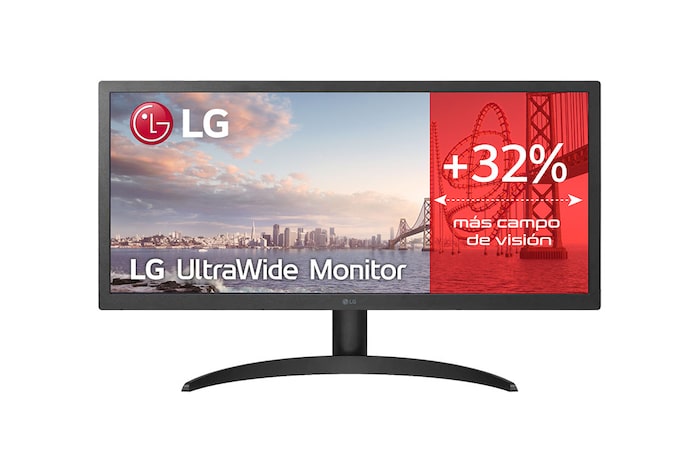 LG Monitor Ultrapanoramico 21:9 LG UltraWide (Panel IPS:2560x1080, 1ms MBR, 300cd/m², 1000:1, sRGB >98%); Super Resolution +; HDR10; entr.: HDMIx2; Ajust. en inclinación., 26WQ500-B