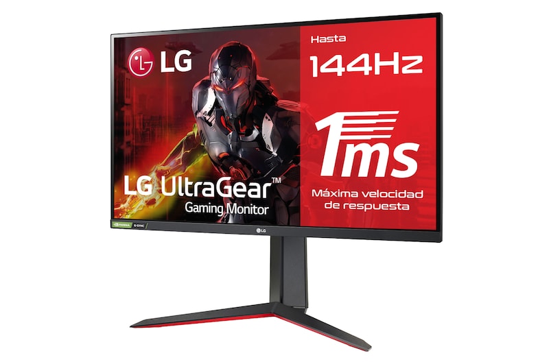 LG 27GN650-B - Monitor LG UltraGear (Panel IPS: 1920x1080p, 16:9, 350 cd/m², 1000:1, 144 Hz, 1ms); entradas: DP x1, HDMI x2;  G-Sync Compatible; Regulable en altura e inclinacion y pivotable, F, 27GN650-B