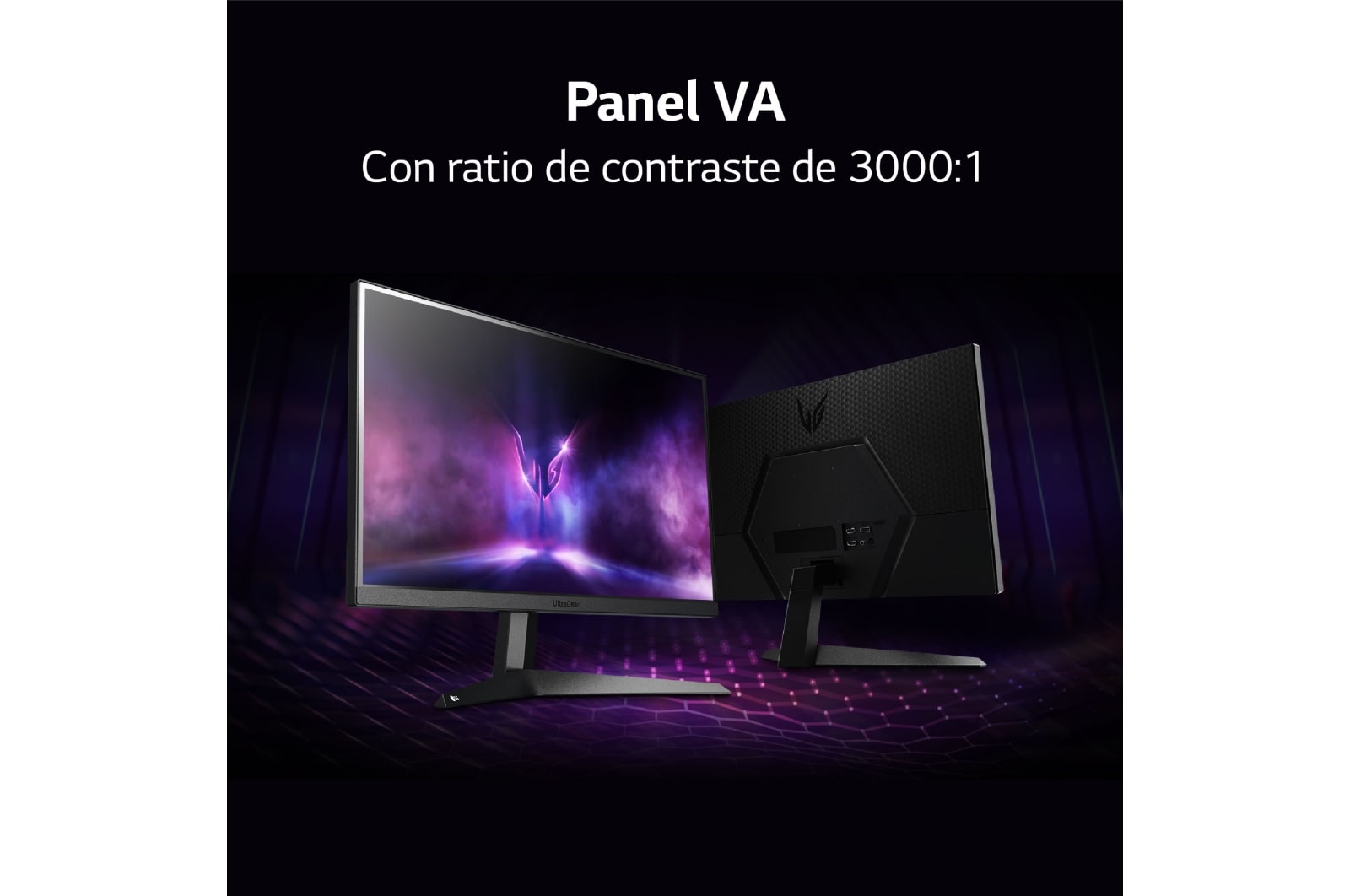 LG Monitor gaming LG UltraGear (Panel VA: 1920x1080p, 16:9, 250 cd/m², 3000:1, 1ms, 165Hz); diag. 68,47cm; entradas: DPx1, HDMIx2; AMD FreeSync™ Premium; Regulable en inclinacion, 27GQ50FW-B