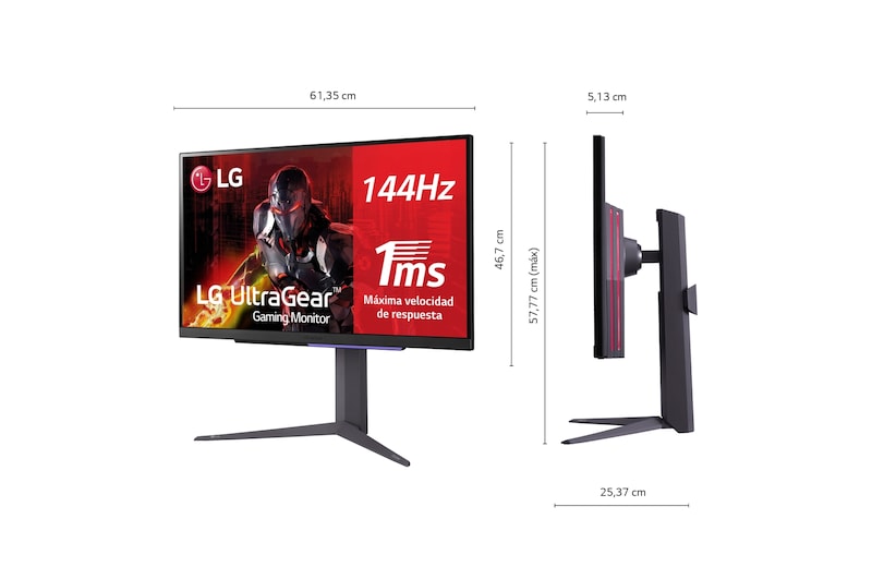 LG Monitor Gaming LG UltraGear™ de 27 pulgadas | 4K UHD de 144Hz IPS con tiempo de respuesta de 1ms (GtG), Compatible con G-SYNC® y FreeSync™ Premium, 27GR93U-B