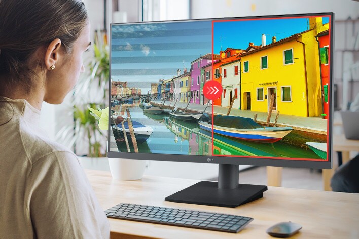 Imagen comparatida con Flicker Safe aplicado en la parte derecha y sin el Flicker Safe aplicado en la parte izquierda.