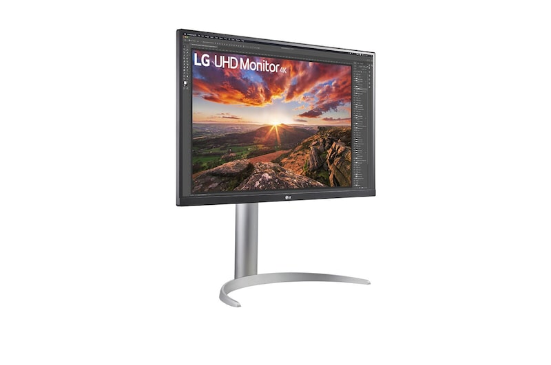 LG Monitor para creadores LG 4K UHD (Panel IPS: 3840x2160, 400nit, 1200:1, HDR10, DCI-P3 >95%); diag. 68,4cm; entradas: HDMI x2, DP x1, USB-C™ x1, USB-A x2; Regulable en inclinación, altura y pivote, 27UP85NP-W