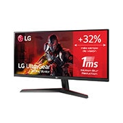 LG Monitor Gaming LG UltraGear (Panel IPS: 2560x1080p, 21:9, 250 cd/m², 1000:1, 5ms “1ms con MBR”); entradas: DP x1, HDMI x1; AMD FreeSync™, 29WP60G-B