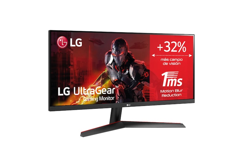 LG Monitor Gaming LG UltraGear (Panel IPS: 2560x1080p, 21:9, 250 cd/m², 1000:1, 5ms “1ms con MBR”); entradas: DP x1, HDMI x1; AMD FreeSync™, 29WP60G-B