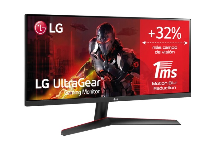 LG Monitor Gaming LG UltraGear (Panel IPS: 2560x1080p, 21:9, 250 cd/m², 1000:1, 5ms “1ms con MBR”); entradas: DP x1, HDMI x1; AMD FreeSync™, 29WP60G-B