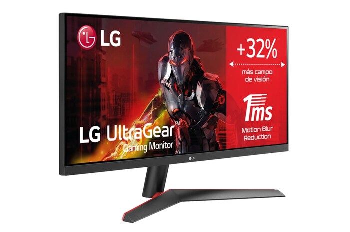 LG Monitor Gaming LG UltraGear (Panel IPS: 2560x1080p, 21:9, 250 cd/m², 1000:1, 5ms “1ms con MBR”); entradas: DP x1, HDMI x1; AMD FreeSync™, 29WP60G-B