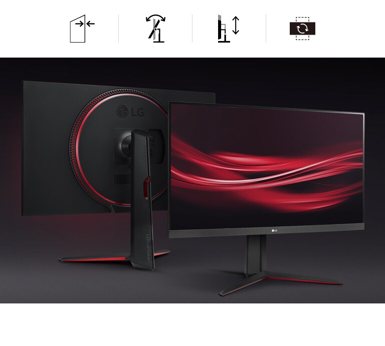 Monitor con un diseño elegante y prácticamente sin bordes con un soporte regulable en altura, inclinación y giro