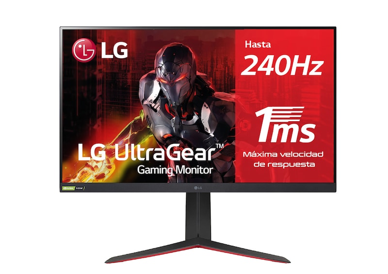 LG 32GQ850-B - Monitor gaming LG UltraGear (Panel QHD IPS: 2560x1440p, 16:9, 450cd/m², 1000:1, 1ms, 240Hz, DCI-P3>98%, DisplayHDR™ 600); diag. 80cm; entradas: HDMI 2.1 x2, DP x1, USB-A x3; NVIDIA G-Sync™ Compatible, FreeSync™ Premium Pro., 32GQ850-B