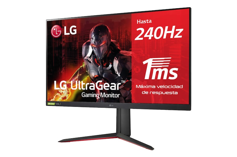LG 32GQ850-B - Monitor gaming LG UltraGear (Panel QHD IPS: 2560x1440p, 16:9, 450cd/m², 1000:1, 1ms, 240Hz, DCI-P3>98%, DisplayHDR™ 600); diag. 80cm; entradas: HDMI 2.1 x2, DP x1, USB-A x3; NVIDIA G-Sync™ Compatible, FreeSync™ Premium Pro., 32GQ850-B