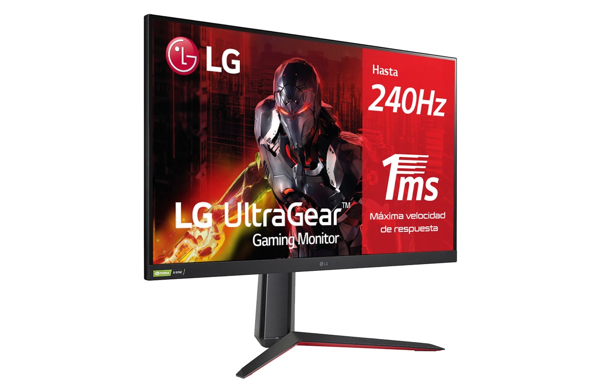 LG 32GQ850-B - Monitor gaming LG UltraGear (Panel QHD IPS: 2560x1440p, 16:9, 450cd/m², 1000:1, 1ms, 240Hz, DCI-P3>98%, DisplayHDR™ 600); diag. 80cm; entradas: HDMI 2.1 x2, DP x1, USB-A x3; NVIDIA G-Sync™ Compatible, FreeSync™ Premium Pro., 32GQ850-B