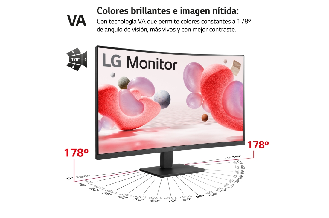 LG Monitor LG Panel VA: 1920 x 1080, 250 cd/m², 3000:1, diag. FreeSync. Entrdas: 2xHDMI1.4, 1xD-Sub, VESA 100 x 100 mm, 32MR50C-B