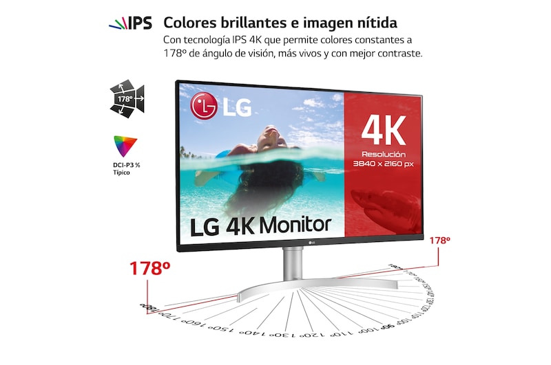 LG 32UN650-B -Monitor  4K UHD LG UltraFine™ (Panel IPS: 3840 x 2160p, 16:9 curvo, 350cd/m², 3000:1, sRGB >95%, 60Hz, 5ms); diag. 80cm; entradas: HDMI x2, DP x1; altavoces 5W ; marcos ultrafinos, G, 32UN650-W