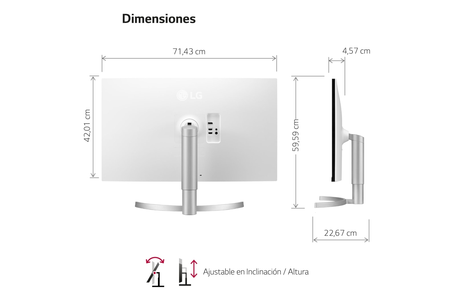 LG 32UN650-B -Monitor  4K UHD LG UltraFine™ (Panel IPS: 3840 x 2160p, 16:9 curvo, 350cd/m², 3000:1, sRGB >95%, 60Hz, 5ms); diag. 80cm; entradas: HDMI x2, DP x1; altavoces 5W ; marcos ultrafinos, G, 32UN650-W