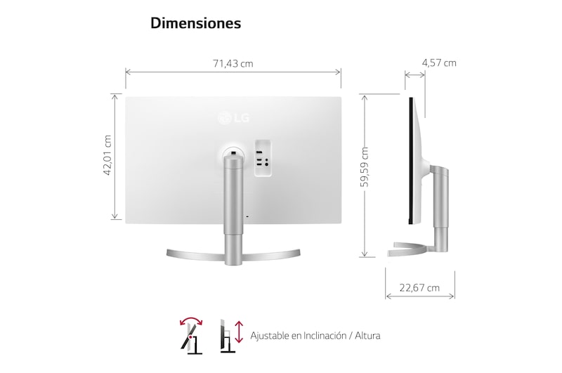 LG 32UN650-B -Monitor  4K UHD LG UltraFine™ (Panel IPS: 3840 x 2160p, 16:9 curvo, 350cd/m², 3000:1, sRGB >95%, 60Hz, 5ms); diag. 80cm; entradas: HDMI x2, DP x1; altavoces 5W ; marcos ultrafinos, G, 32UN650-W