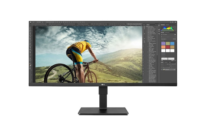 LG 34BN670P-B - Monitor panorámico Corporativo (Panel IPS: 2560x1080p, 21:9, 400 cd/m², 1000:1, sRGB >99%, 75Hz, 5ms); diag. 86,6cm; entradas: DP x1, HDMI x2; altavoces 7W ; marcos ultrafinos; Freesync; VESA HDR 400; Regulación en altura e inclinación & giro, 34BN670P-B