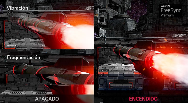 Comparación entre el movimiento de juego MD FreeSync™ Premium Pro y DESACTIVADO