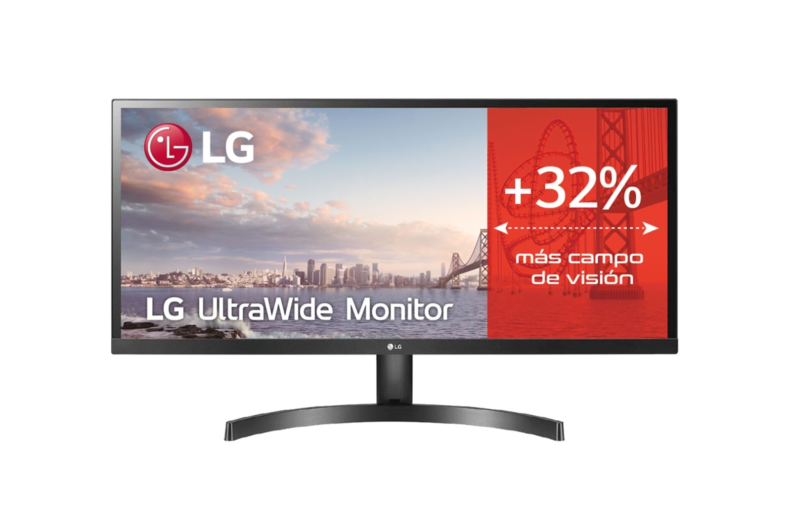 Vista frontal de LG 34WL50S-B - Monitor Ultrapanoramico 21:9 LG UltraWide (Panel IPS: 2560x1080, 250cd/m², 1000:1, sRGB &gt;99%); entr.: HDMIx2; HDR10, altavoces 2x5W; Ajust. en inclinación. 34WL50S-B
