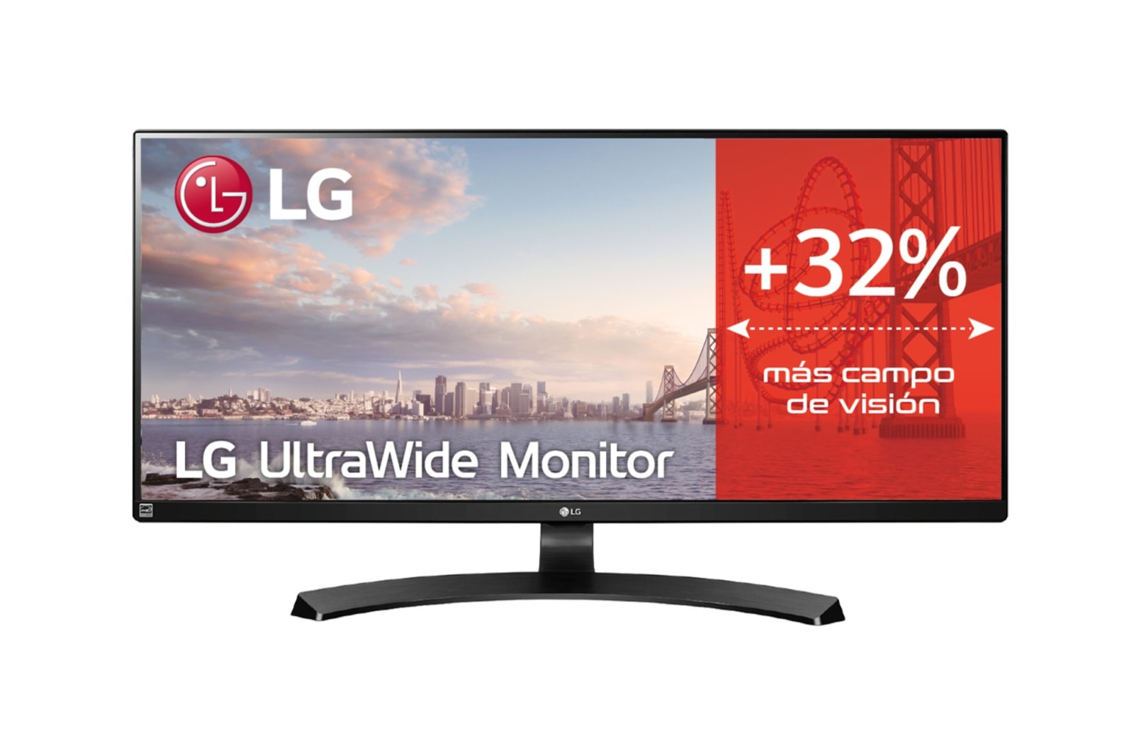 Vista frontal de LG 34WL750-B - Monitor Ultrapanoramico 21:9 LG UltraWide (Panel IPS: 3440x1440, 300cd/m², 1000:1, sRGB &gt;99%); diag. 86,7cm; entr.: HDMIx2, DPx1; Ajust. en altura e inclinación 34WL750-B