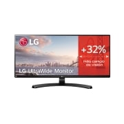 Vista frontal de LG 34WL750-B - Monitor Ultrapanoramico 21:9 LG UltraWide (Panel IPS: 3440x1440, 300cd/m², 1000:1, sRGB &gt;99%); diag. 86,7cm; entr.: HDMIx2, DPx1; Ajust. en altura e inclinación 34WL750-B