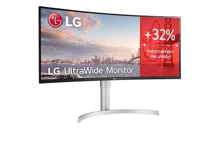 LG  LG 35WN75C-W - Monitor Ultrapanorámico 21:9 LG UltraWide™ (Panel VA: 3440x1440, 300cd/m², 2500:1, sRGB>99%, curvo); diag. 88,9cm; entr.: HDMIx2, DPx1, USB-Cx1, USB-Ax2; HDR10; altavoces 2x7W; Ajust. en altura e inclinación. Blanco., 35WN75C-W