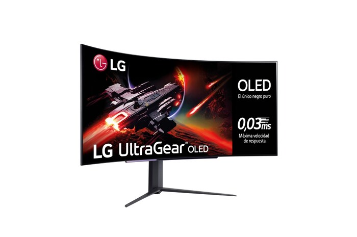 LG Outlet Monitor gaming LG UltraGear (OLED: 3440x1400, 21:9, 200cd/m², 1.5M:1, 0.03ms, 240Hz, DCI-P3>90%, HDR10); diag. 113cm; entr.: HDMI 2.1 x2, DPx1, USB-Ax3; NVIDIA G-Sync™ Compatible, AMD FreeSync™ Premium, Hexagon Lighting, 45GR95QE-B.OUTLET