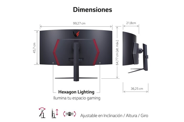 LG UltraGear™ de 45 pulgadas Monitor Gaming Curvo OLED WQHD de 240Hz | 0.03ms tiempo de respuesta, Compatible con G-SYNC®, FreeSync™ Premium Pro, 45GR95QE-B