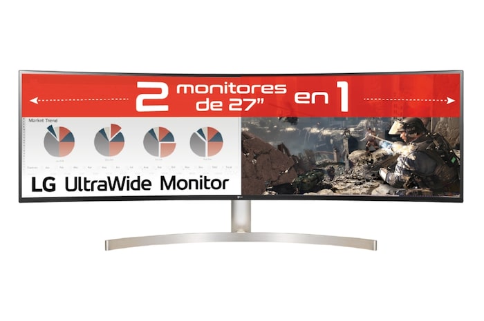 LG 49WL95C-W - Monitor Ultrapanoramico 21:9 LG UltraWide (Panel IPS: 5120x1440, 32:9, 350cd/m², 1000:1, sRGB >99%, curvo); diag. 124,5cm; entr,: HDMIx2, DPx1, USB-Cx1, USB-Ax4; altavoces 2x10W; Ajust. en altura e inclinación y giratorio., 49WL95C-WE