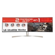 Vista frontal de LG 49WL95C-W - Monitor Ultrapanoramico 21:9 LG UltraWide (Panel IPS: 5120x1440, 32:9, 350cd/m², 1000:1, sRGB &gt;99%, curvo); diag. 124,5cm; entr,: HDMIx2, DPx1, USB-Cx1, USB-Ax4; altavoces 2x10W; Ajust. en altura e inclinación y giratorio. 49WL95C-WE