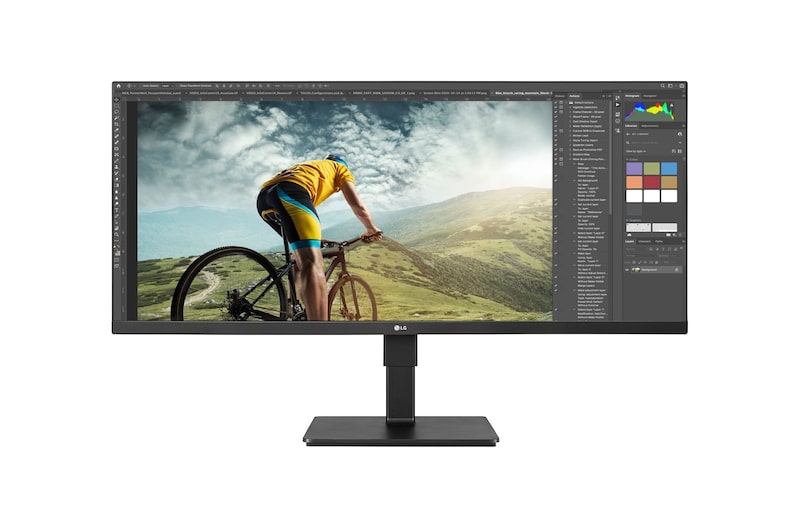 LG 34BN670-B - Monitor panorámico Corporativo (Panel IPS: 2560x1080p, 21:9, 400 cd/m², 1000:1, sRGB >99%, 75Hz, 5ms); diag. 86,6cm; entradas: DP x1, HDMI x2; altavoces 7W ; marcos ultrafinos; Freesync; VESA HDR 400; Regulación en altura e inclinación & giro, 34BN670-B