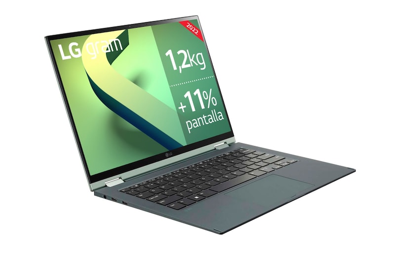 LG gram 14T90Q-G.AA79B <br>Windows 11 Home - Convertible 2en1 ultraligero de 35,5cm (14") WUXGA 16:10 IPS (1,2kg, autonomía 16,5h, Intel EvoTM i7 12ª gen., Iris Xe, 16GB RAM, 1TB SSD NVMe) Plateado - Teclado Español, 14T90Q-G