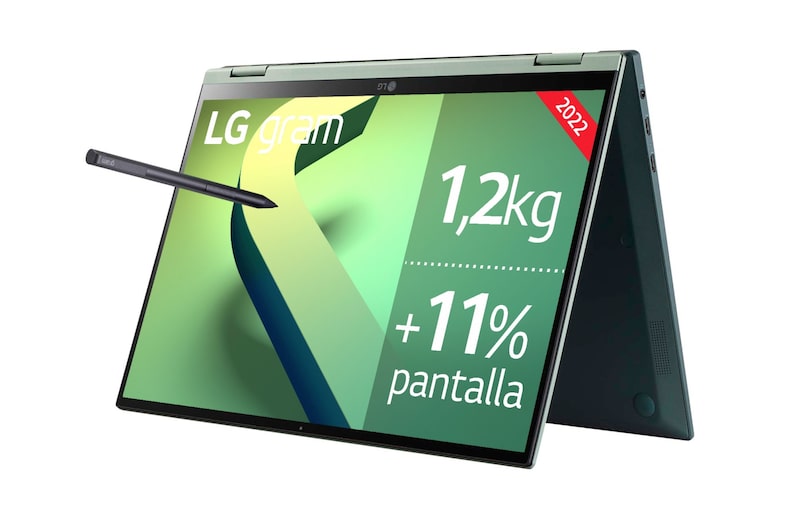 LG gram 14T90Q-G.AA79B <br>Windows 11 Home - Convertible 2en1 ultraligero de 35,5cm (14") WUXGA 16:10 IPS (1,2kg, autonomía 16,5h, Intel EvoTM i7 12ª gen., Iris Xe, 16GB RAM, 1TB SSD NVMe) Plateado - Teclado Español, 14T90Q-G