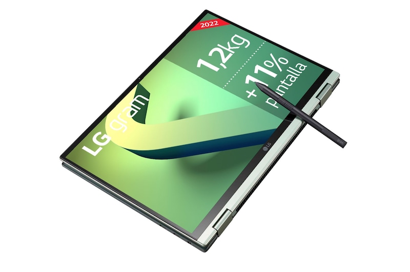 LG gram 14T90Q-G.AA79B <br>Windows 11 Home - Convertible 2en1 ultraligero de 35,5cm (14") WUXGA 16:10 IPS (1,2kg, autonomía 16,5h, Intel EvoTM i7 12ª gen., Iris Xe, 16GB RAM, 1TB SSD NVMe) Plateado - Teclado Español, 14T90Q-G