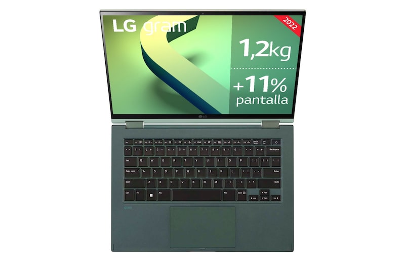 LG gram 14T90Q-G.AA79B <br>Windows 11 Home - Convertible 2en1 ultraligero de 35,5cm (14") WUXGA 16:10 IPS (1,2kg, autonomía 16,5h, Intel EvoTM i7 12ª gen., Iris Xe, 16GB RAM, 1TB SSD NVMe) Plateado - Teclado Español, 14T90Q-G