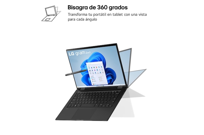 LG gram 2 en 1 de 14 pulgadas Laptotp Ligero con Pantalla táctil y 16GB RAM Intel® Core™ Ultra 7 | Windows 11, Pantalla IPS Antirreflejo, 14T90S-G.AA75B