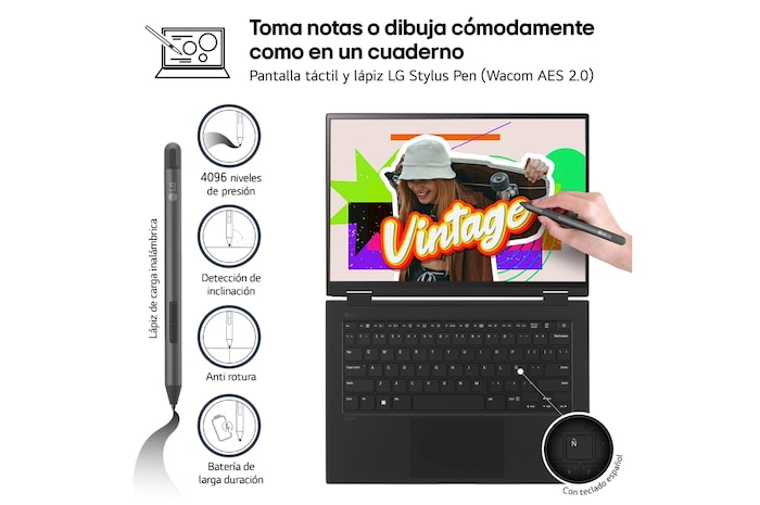LG gram 2 en 1 de 14 pulgadas Laptotp Ligero con Pantalla táctil y 16GB RAM Intel® Core™ Ultra 7 | Windows 11, Pantalla IPS Antirreflejo, 14T90S-G.AA75B