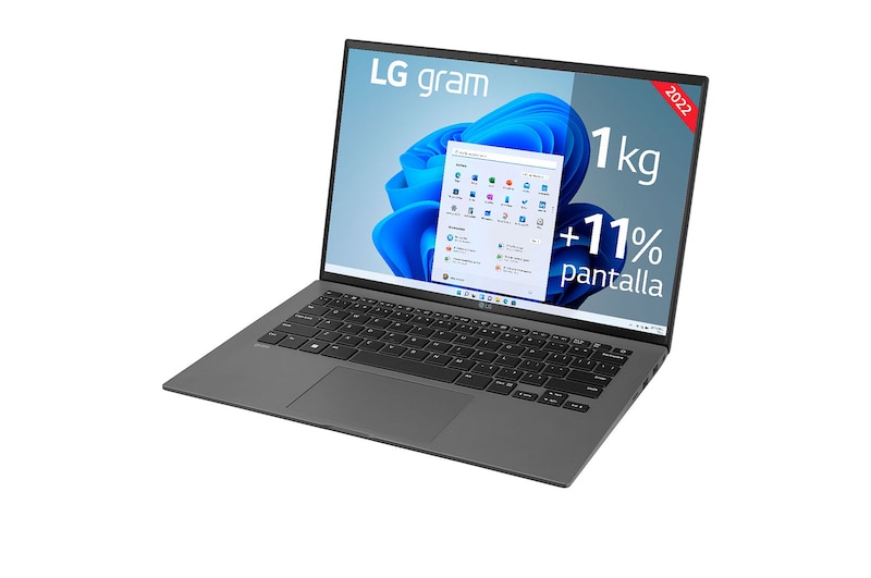 LG gram 14Z90Q Windows 11 Home - Portátil ultraligero de 35,56cm (14") WUXGA 16:10 IPS (1kg, autonomía 14h. Intel EvoTM i7 12ª gen., Iris Xe,  16GB RAM, 512GB SSD NVMe) Plata - Teclado Español, 14Z90Q-G.AA76B