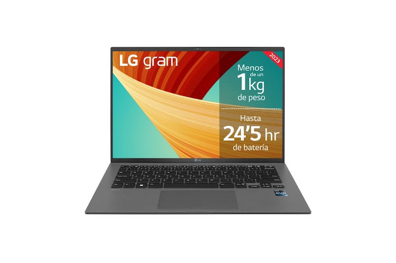 Vista frontal de LG gram 14Z90R/ Windows 11 Home/ i7/ 32GB/ 512GB SSD/ 1Kg/ 24,5h 14Z90R-G.AD76B