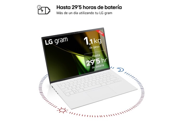 LG Portátil 14" LG gram 14Z90S, Windows 11 Home, Intel® Core™ Ultra7 , 16 GB RAM , 512 GB SSD,  Panel IPS Touch  (1920*1200), Ligero, 1.120 g , 29.5h,  AI, Blanco, 14Z90S-G.AA74B