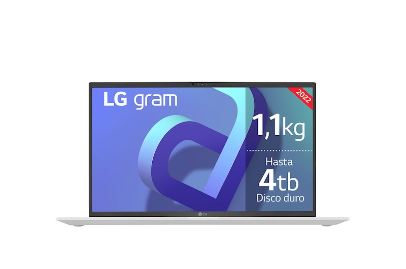 Vista frontal de LG gram 15Z90Q Windows 11 Home - Portátil ultraligero de 39,6cm (15") FHD 16:9 IPS (1,1kg, autonomía 13h. Intel Evo<sup>TM</sup> i7 12ª gen., Iris Xe,  16GB RAM, 512GB SSD NVMe) Blanco - Teclado Español 15Z90Q-G.AA74B