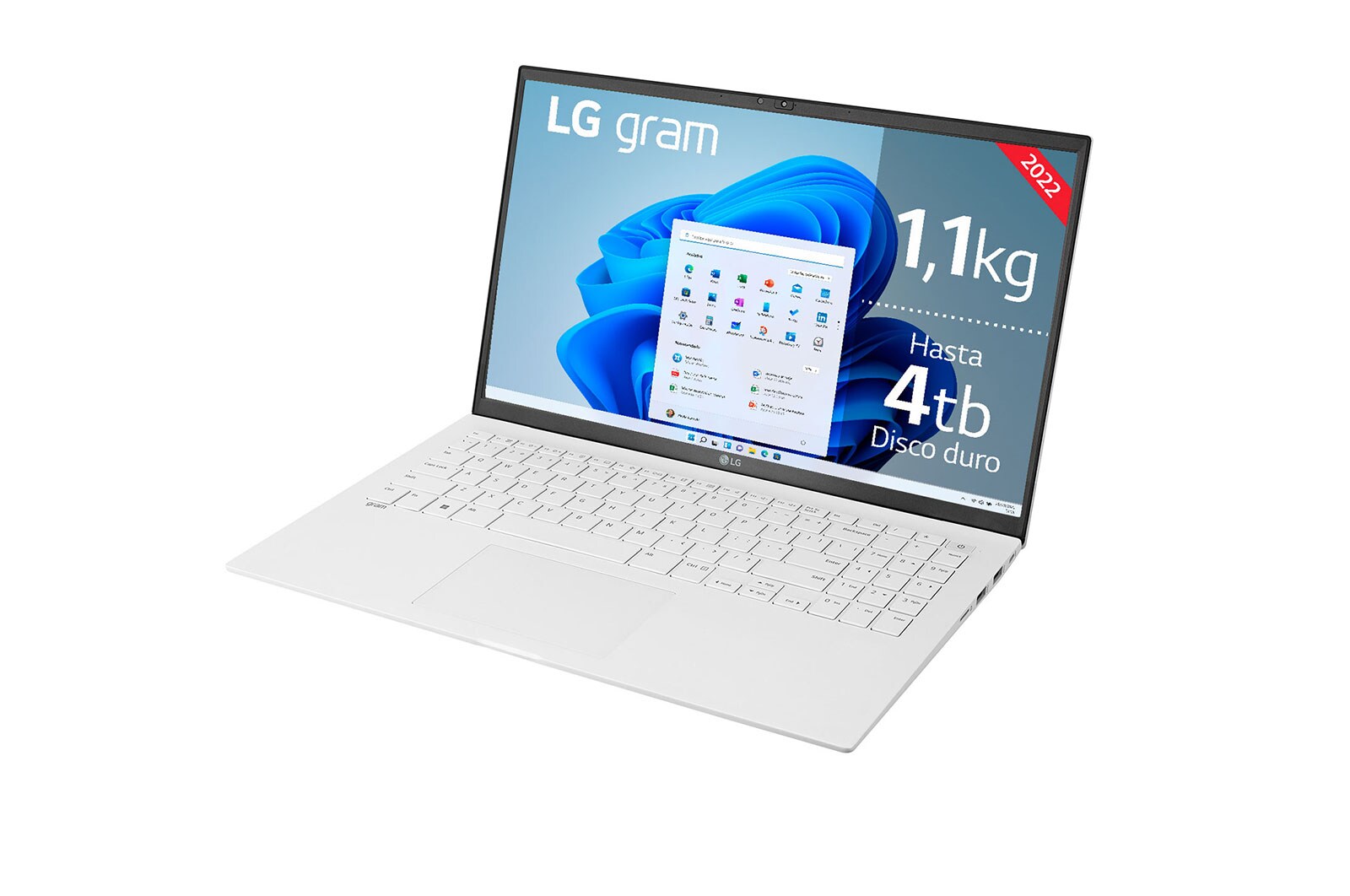 LG gram 15Z90Q Windows 11 Home - Portátil ultraligero de 39,6cm (15") FHD 16:9 IPS (1,1kg, autonomía 13h. Intel Evo<sup>TM</sup> i7 12ª gen., Iris Xe,  16GB RAM, 512GB SSD NVMe) Blanco - Teclado Español, 15Z90Q-G.AA74B