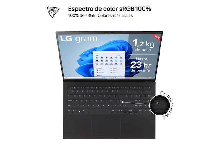 LG Portátil 15" LG gram 15Z90S, Windows 11 Home, Intel® Core™ Ultra5 , 16 GB RAM , 512GB SSD, Panel IPS (1820*1080), Ligero, 1.290 g , 23 h, AI, Negro, 15Z90S-G.AA55B
