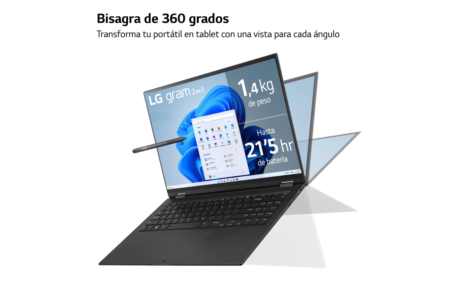 LG gram 2 en 1 de 16 pulgadas Laptop Ligero con Pantalla táctil y 16GB RAM Intel® Core™ i7 | Windows 11, 512GB SSD, 16T90R-G.AA75B