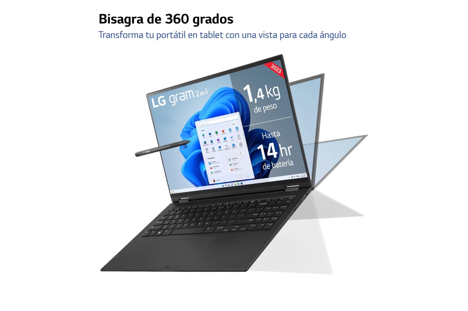 LG gram 2 en 1 de 16 pulgadas Laptop Ligero con Pantalla táctil y 16GB RAM Intel® Core™ i7 | Windows 11, 512GB SSD, 16T90R-G.AA75B