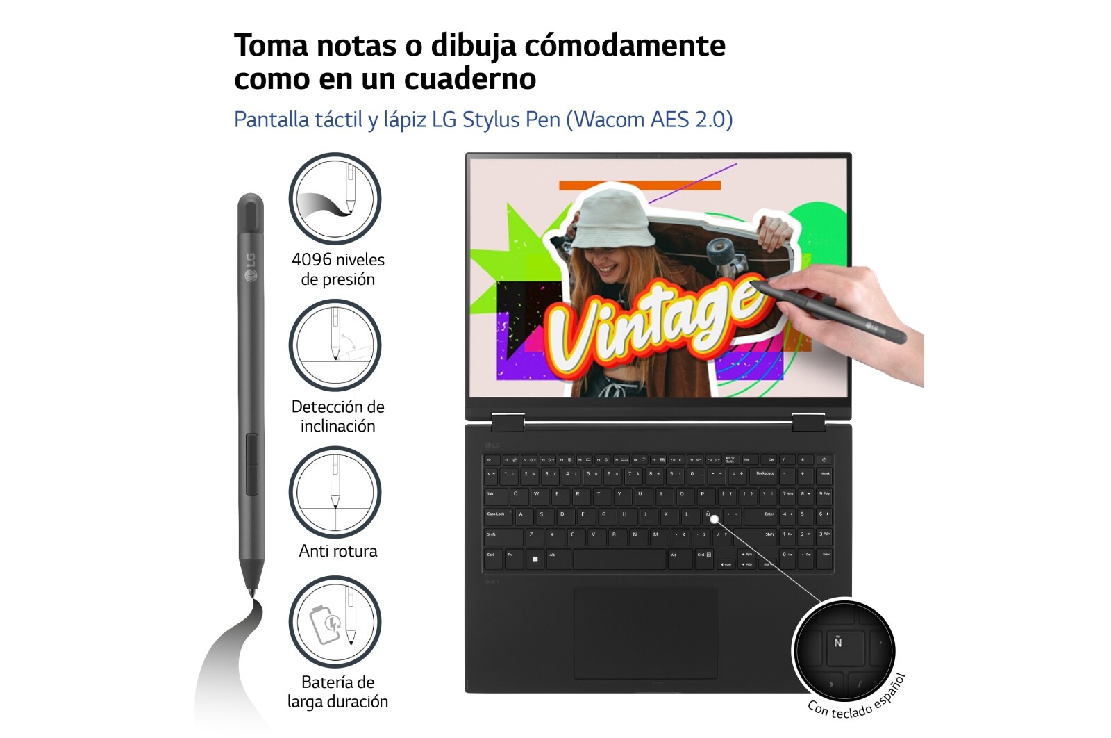 LG gram 2 en 1 de 16 pulgadas Laptop Ligero con Pantalla táctil y 16GB RAM Intel® Core™ i7 | Windows 11, 512GB SSD, 16T90R-G.AA75B