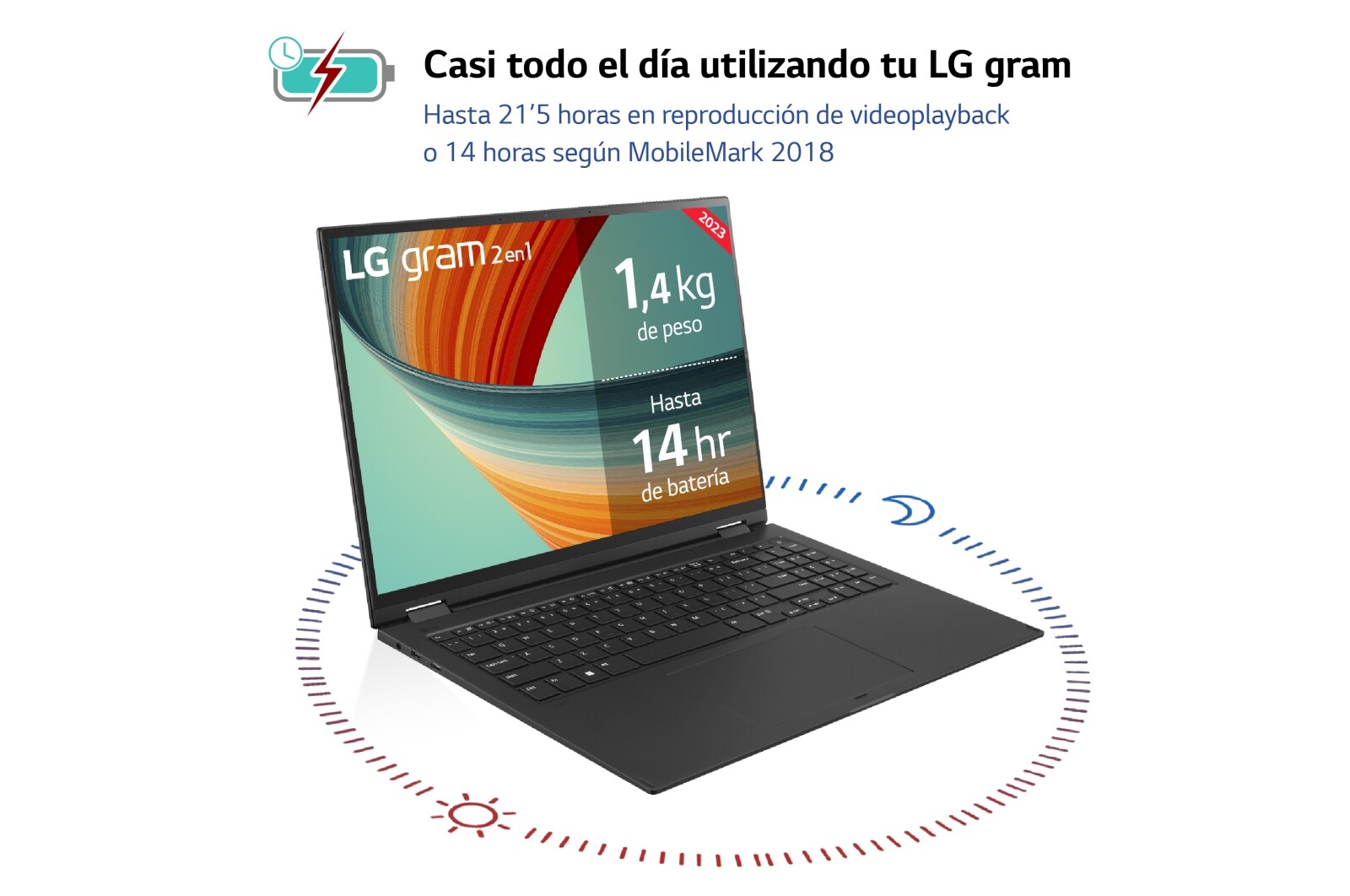 LG gram 2 en 1 de 16 pulgadas Laptop Ligero con Pantalla táctil y 16GB RAM Intel® Core™ i7 | Windows 11, 512GB SSD, 16T90R-G.AA75B