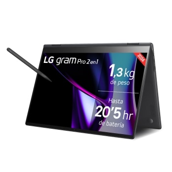 Vista frontal de Outlet LG gram Pro 2 en 1 16T90SP Windows 11 Home/ Intel Core Ultra 7 / 16GB/ 512GB SSD/ 1,3Kg/ 20,5h 16T9SPKAA75.OUTLET