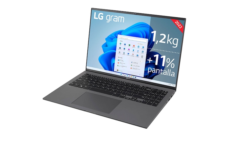 LG gram 16Z90Q Windows 11 Pro - Portátil ultraligero de 40,6cm (16") WQXGA 16:10 IPS (1,2 Kg, autonomía 13h, Intel EvoTM i7 12ª gen., Iris Xe,  16GB RAM, 512GB SSD NVMe) Negro - Teclado Español, 16Z90Q-G.AP75B